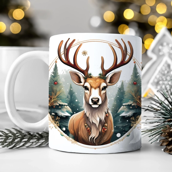 ZIMOWY KUBEK 330ml HERBATĘ KAWĘ PREZENT ŚWIĄTECZNY ŚWIĘTA RENIFER MIKOŁAJ