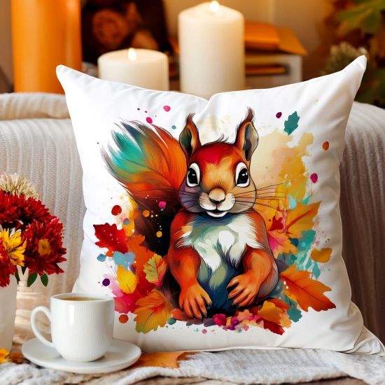 POSZEWKA DEKORACYJNA JESIENNA VELVET 40x40 WELUROWA JESIEŃ WIEWIÓRKA