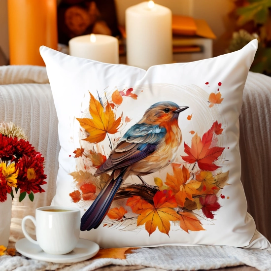 POSZEWKA DEKORACYJNA 45x45 JASIEK OZDOBNA JESIENNA PTAK