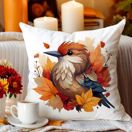 POSZEWKA DEKORACYJNA 45x45 JASIEK OZDOBNA JESIENNA PTAK