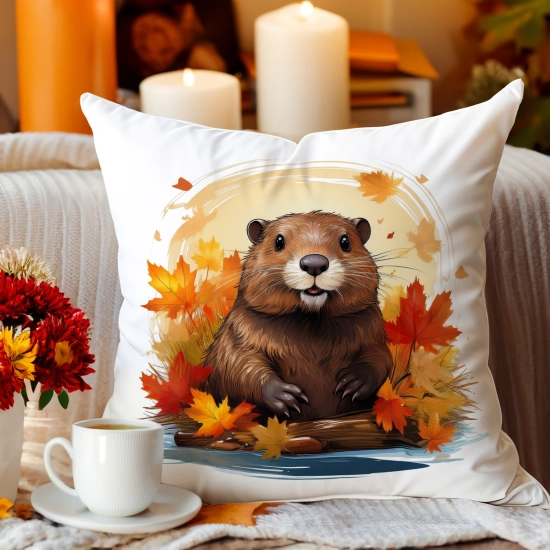 POSZEWKA DEKORACYJNA 45x45 JASIEK OZDOBNA JESIENNA BÓBR