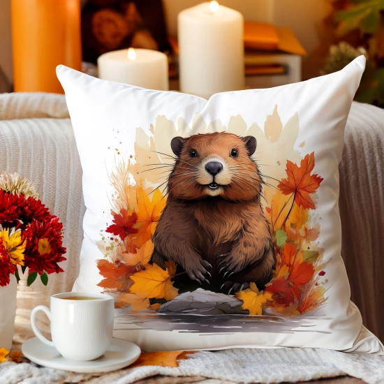 POSZEWKA DEKORACYJNA 40x40 JASIEK OZDOBNA JESIENNA BÓBR