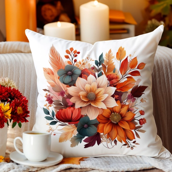 POSZEWKA DEKORACYJNA JESIENNA VELVET 40x40 WELUROWA JESIEŃ KWIATY