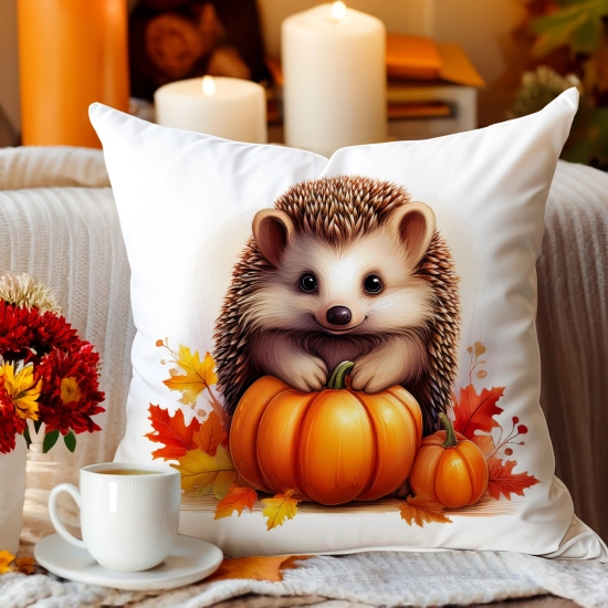 POSZEWKA DEKORACYJNA 40x40 JASIEK OZDOBNA JESIENNA JEŻ DYNIA