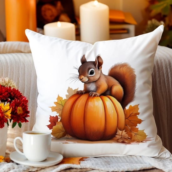 POSZEWKA DEKORACYJNA 40x40 JASIEK OZDOBNA JESIENNA DYNIA WIEWIÓRKA