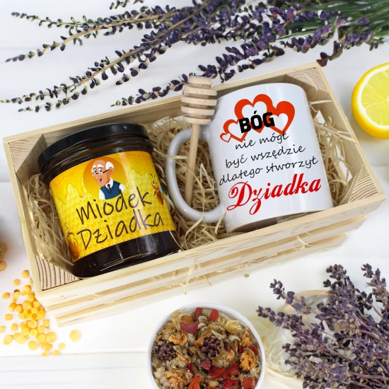 PREZENT DLA DZIADKA KOMPLET KUBEK MIÓD NATURALNY SKRZYNCE DZIADEK UPOMINEK