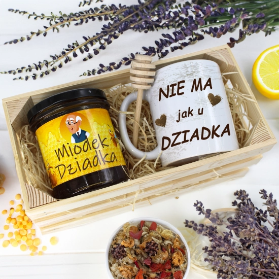 PREZENT DLA DZIADKA KOMPLET KUBEK MIÓD NATURALNY SKRZYNCE DZIADEK UPOMINEK