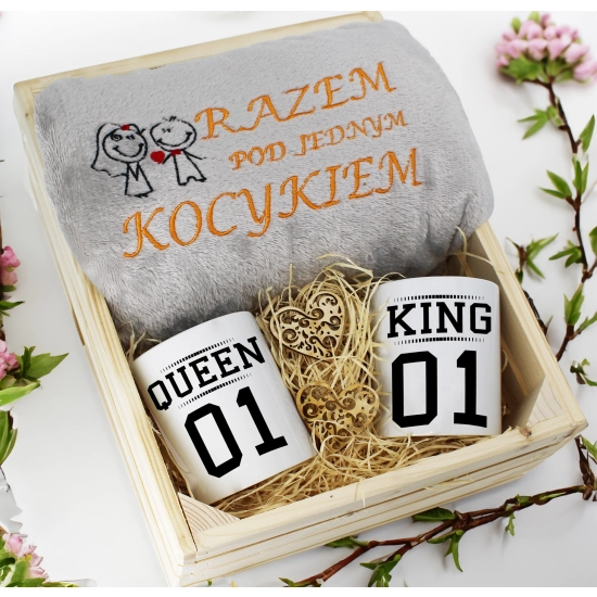 PREZENT ŚLUBNY ZESTAW KOC 160x200 + KUBKI ŻONA MĄŻ