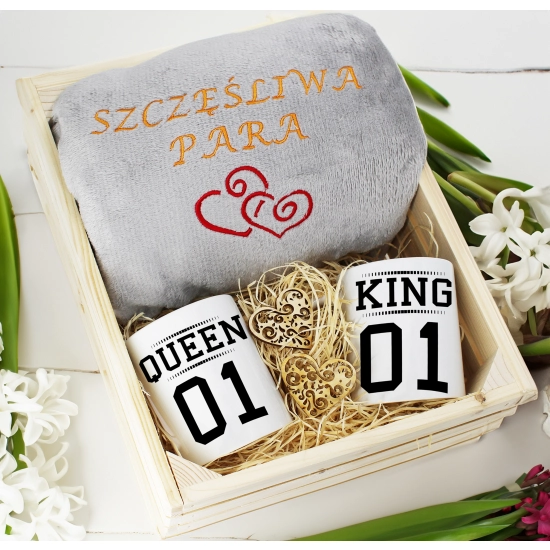 PREZENT ŚLUBNY ZESTAW KOC 160x200 + KUBKI ŻONA MĄŻ