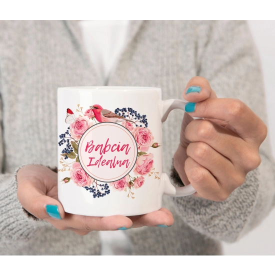 KOMPLET PREZENT DLA BABCI PODUSZKA 40x40 KUBEK 330ml BABCIA ZESTAW