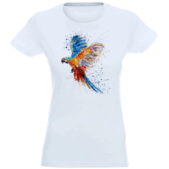 T-SHIRT KOSZULKA DAMSKA NADRUK KOLOR PAPUGA