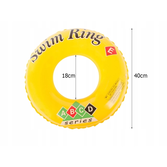 Grafika przedstawiająca wymiary kółka dmuchanego: średnica 40 cm i średnica wewnętrzna 18 cm