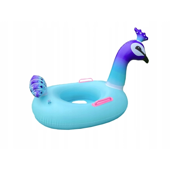 Dmuchane kółko do pływania w kształcie pawia dla dzieci na tle basenu