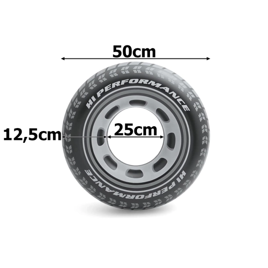 Dmuchane kółko do pływania w kształcie sportowej opony 50 cm, widoczny bieżnik i realistyczny nadruk