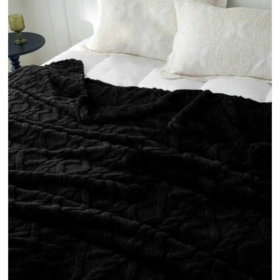 KOC 200x220 NARZUTA NA ŁÓŻKO WARMELO WARKOCZ SWETEREK KAPA PLED CZARNY
