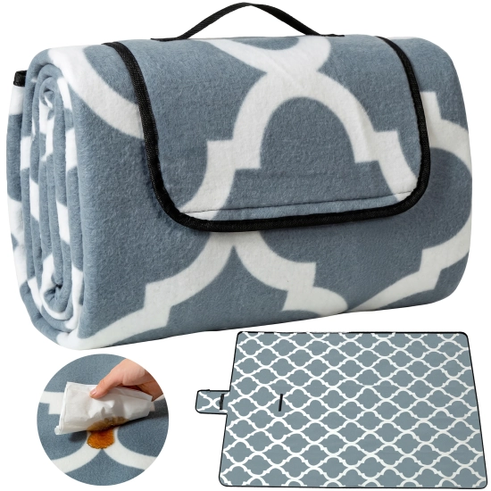 Kompilacja koca piknikowego WONDER: złożony w torbę z uchwytem, rozłożony w rozmiarze 200x200 oraz łatwe wycieranie plam