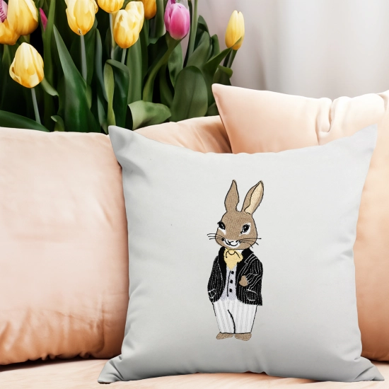 POSZEWKA DEKORACYJNA WELUROWA 40x40 Z HAFTEM WIELKANOCNA VELVET ZAJĄCZEK