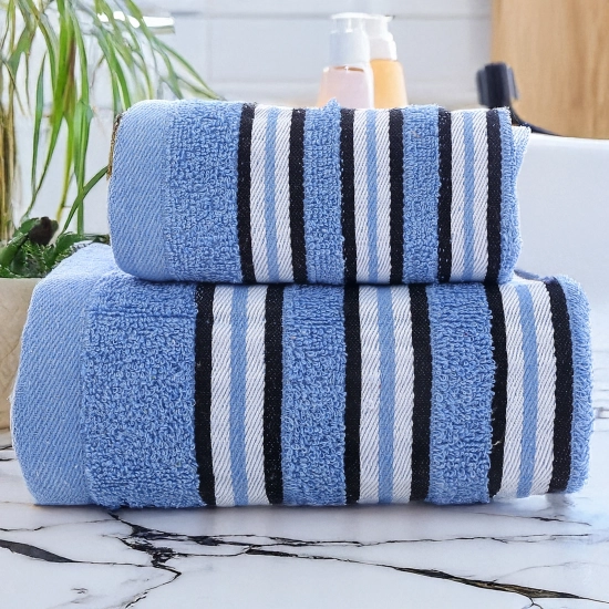 GRUBY RĘCZNIK KĄPIELOWY ZEFIRO 50x100 cm PREMIUM Z BORDIURĄ CHŁONNY NIEBIESKI