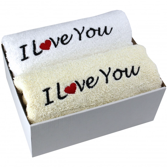 PREZENT NA WALENTYNKI KOMPLET RĘCZNIKÓW Z HAFTEM I LOVE YOU ZESTAW UPOMINEK