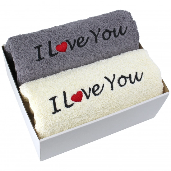 PREZENT NA WALENTYNKI KOMPLET RĘCZNIKÓW Z HAFTEM I LOVE YOU ZESTAW UPOMINEK